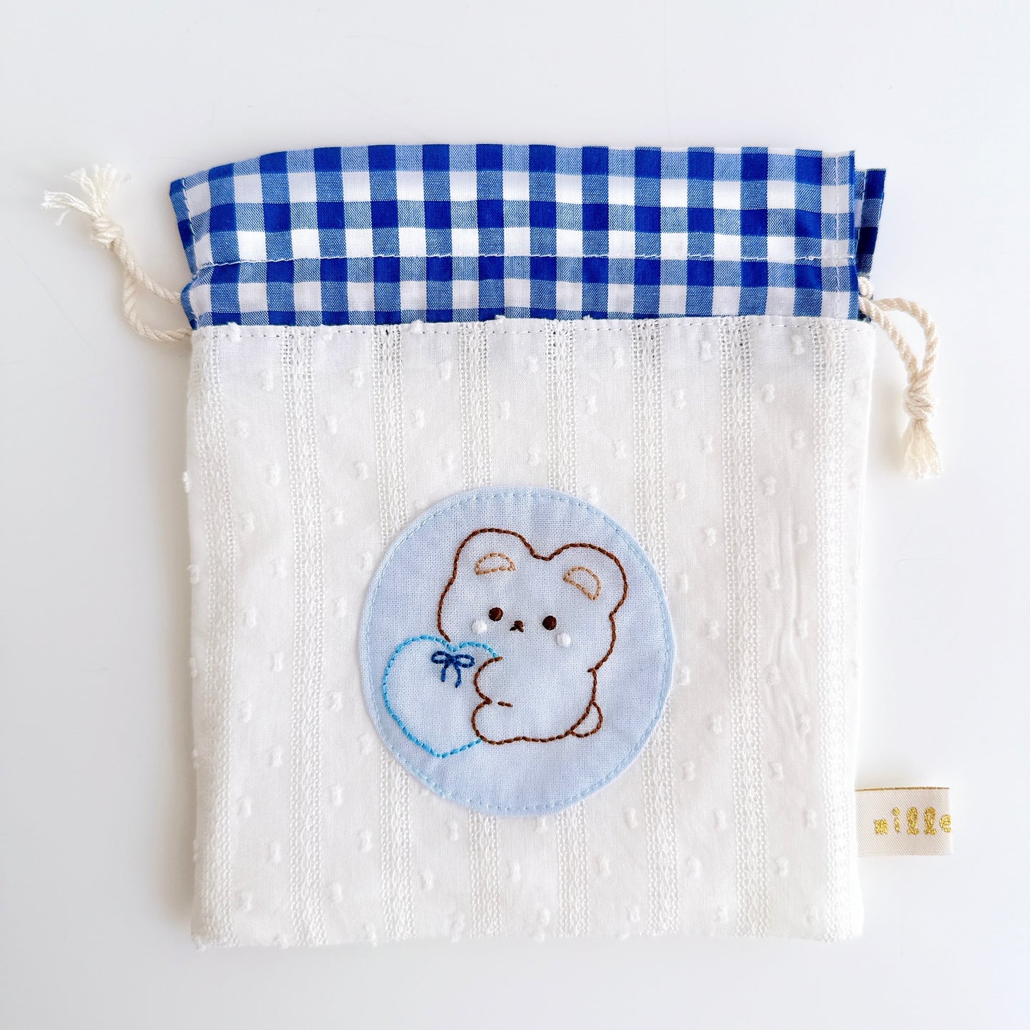 切り替え巾着刺繍ポーチ