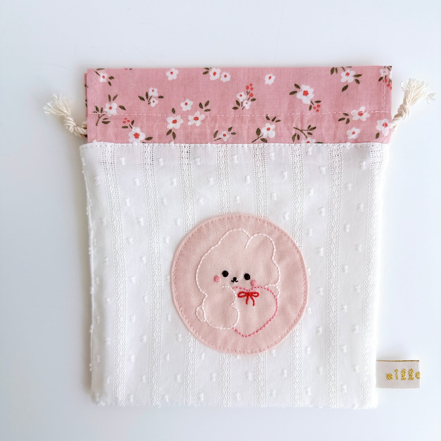 切り替え巾着刺繍ポーチ