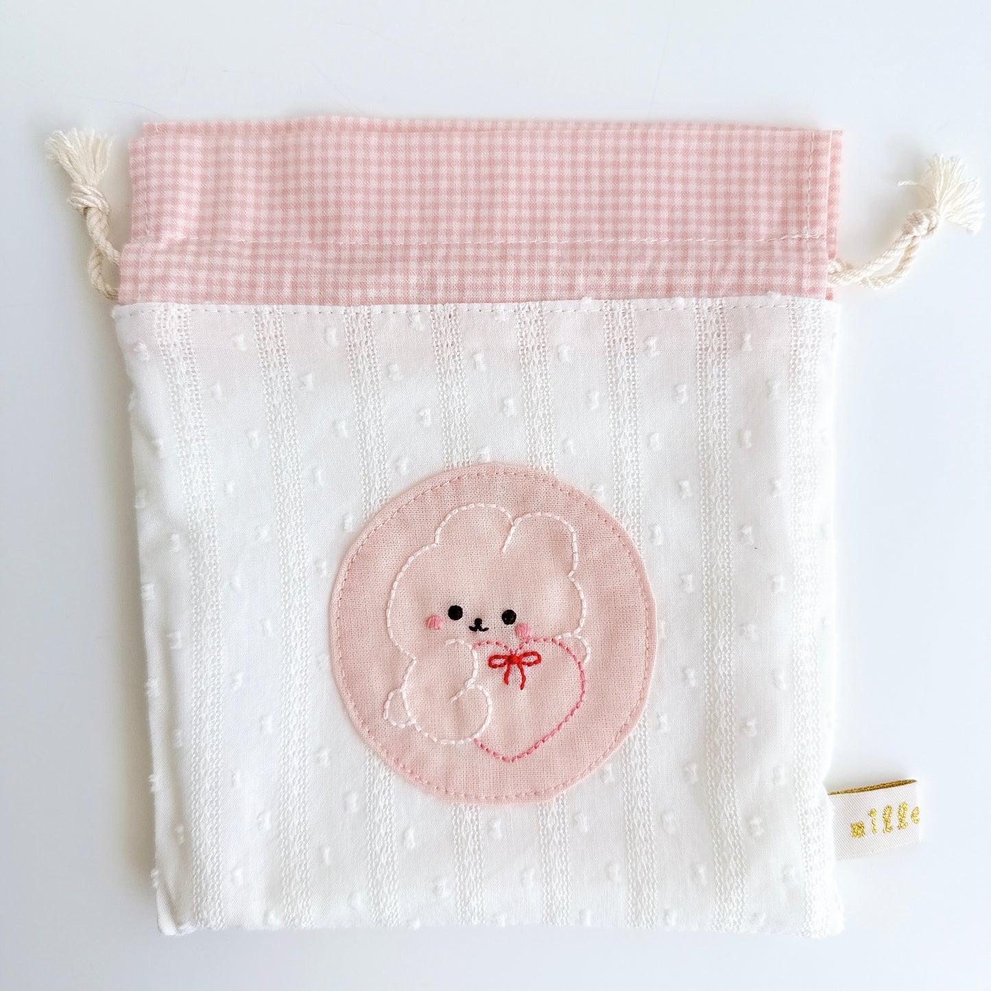切り替え巾着刺繍ポーチ