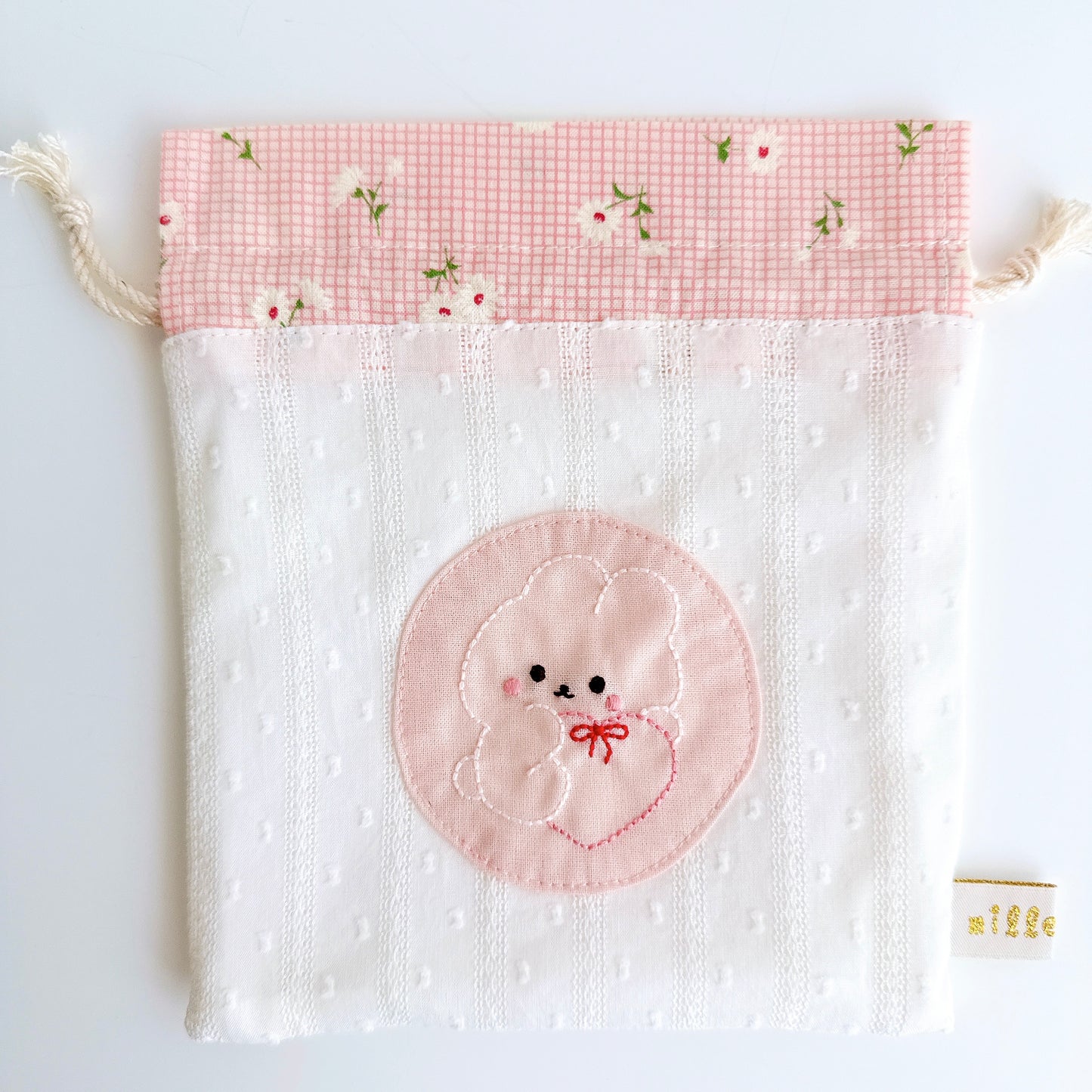 切り替え巾着刺繍ポーチ