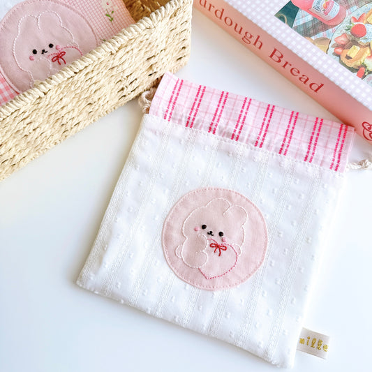 切り替え巾着刺繍ポーチ